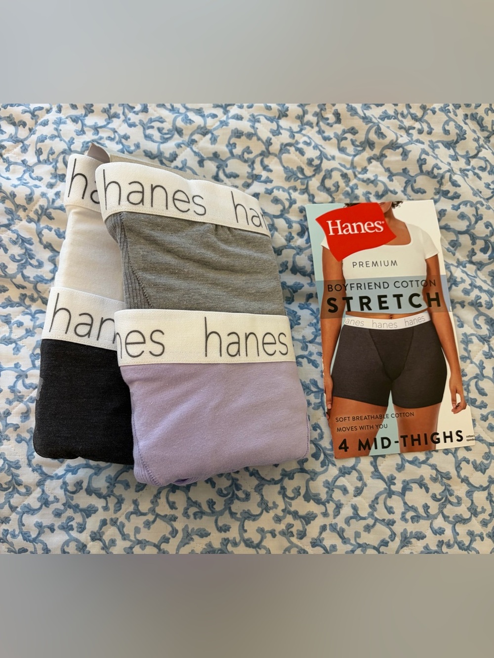 Hanes Women’s Boyfriend Cotton Stretch Mid-Thigh Briefs 4-Pack L/7